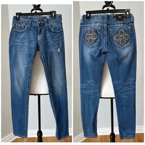 Miss Me size 27 bling rocker western Y2K embellished white stitching denim jeans